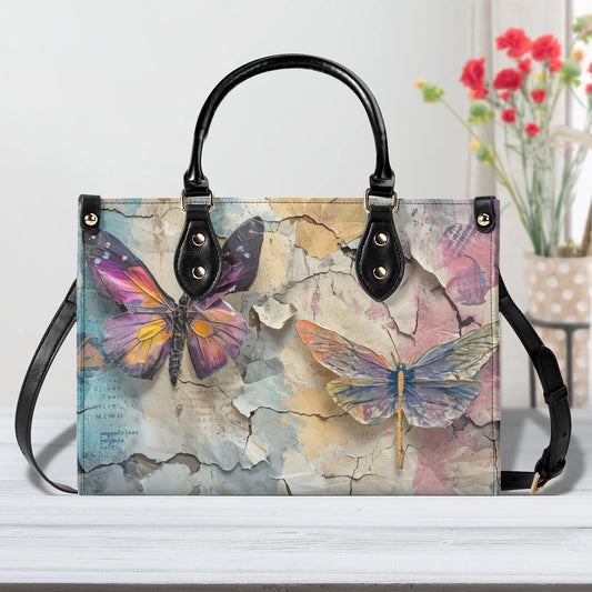 Vintage Artisan Butterfly Handbag. Colorful Handbag, Waterproof PU Leather Handbag, Top Handle Vegan Leather, Crossbody, Shoulder bag.