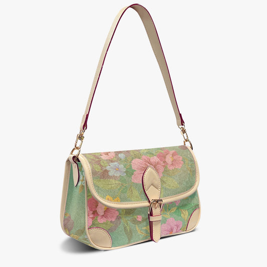 Sage Green Vintage Floral Chic PU Leather Underarm Bag with Adjustable Straps. Spring Bag, Perfect Gift.  Gift for Her